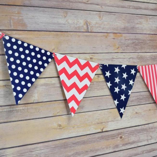 4th of July Red, White and Blue Triangle Flag Pennant Banner (11FT) - PaperLanternStore.com - Paper Lanterns, Decor, Party Lights &amp; More