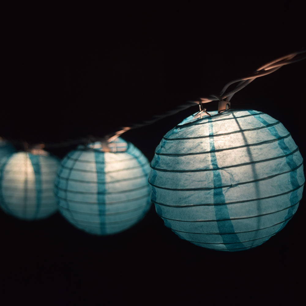 10 Socket Water Blue Round Paper Lantern Party String Lights (4" Lanterns, Expandable) - PaperLanternStore.com - Paper Lanterns, Decor, Party Lights & More