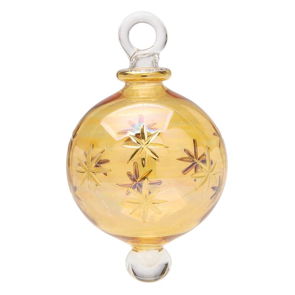 Amber Egyptian Hand Blown Glass Ball Ornament with Etched Star Design - PaperLanternStore.com - Paper Lanterns, Decor, Party Lights & More