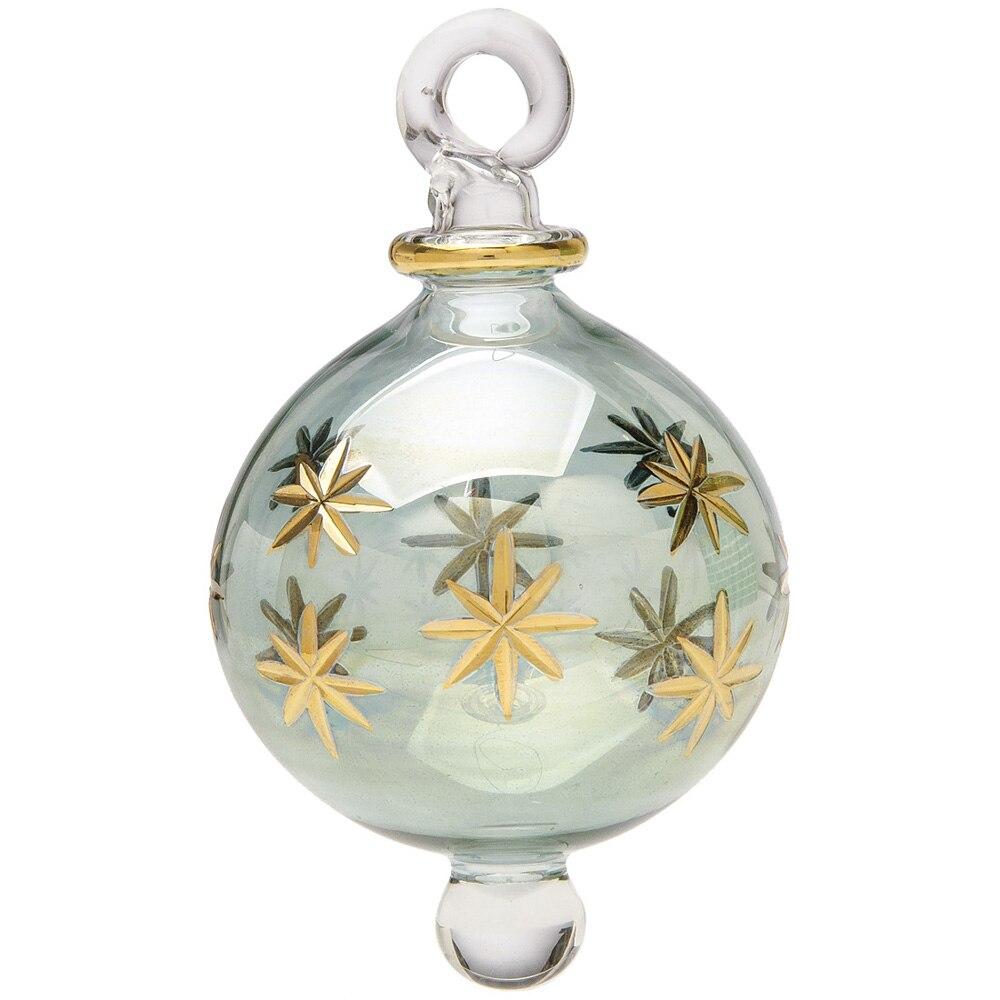 Laurel Green Egyptian Hand Blown Glass Ball Ornament with Etched Star Design - PaperLanternStore.com - Paper Lanterns, Decor, Party Lights & More