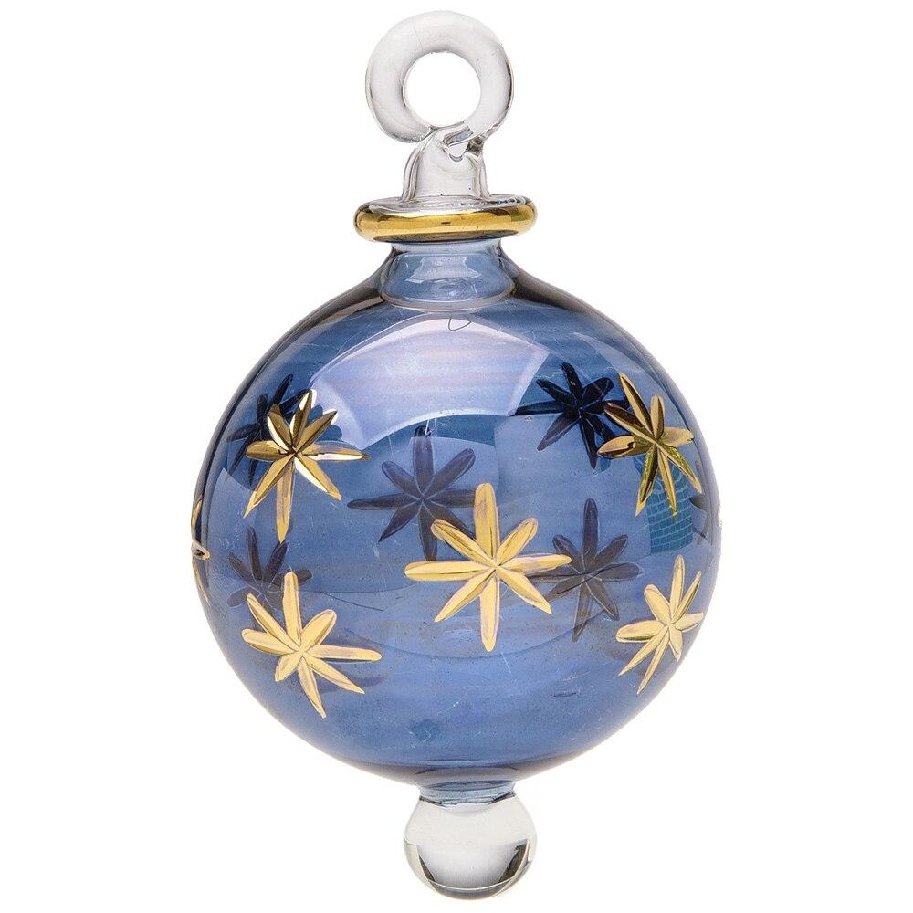 Lapis Blue Egyptian Hand Blown Glass Ball Ornament with Etched Star Design - PaperLanternStore.com - Paper Lanterns, Decor, Party Lights & More