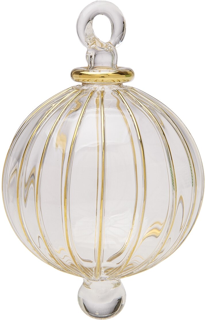 Clear Egyptian Hand Blown Glass Ball Ornament with Striped Design - PaperLanternStore.com - Paper Lanterns, Decor, Party Lights & More