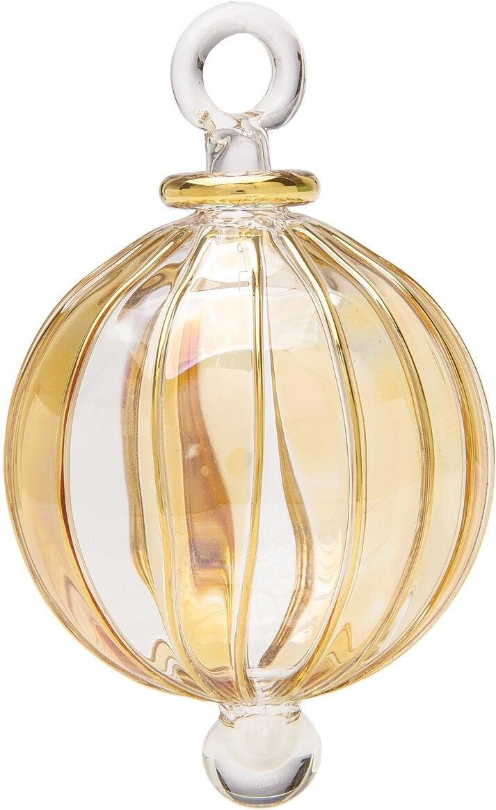 Amber Egyptian Hand Blown Glass Ball Ornament with Striped Design - PaperLanternStore.com - Paper Lanterns, Decor, Party Lights & More