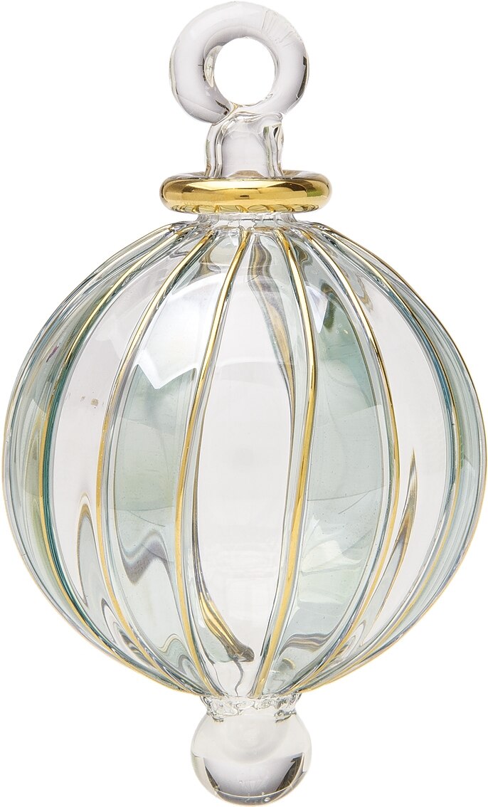 Laurel Green Egyptian Hand Blown Glass Ball Ornament with Striped Design - PaperLanternStore.com - Paper Lanterns, Decor, Party Lights & More