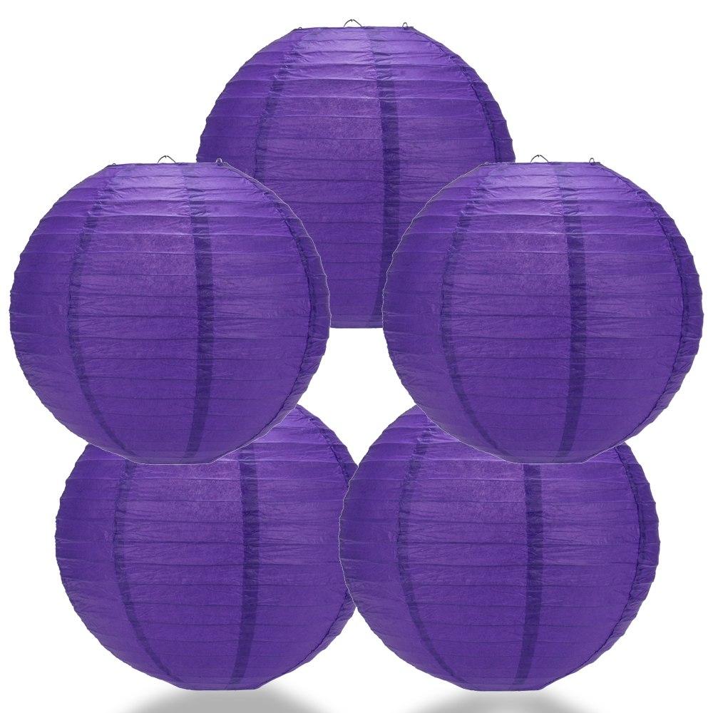 BULK PACK (5) 24" Plum Purple Round Paper Lantern, Even Ribbing, Hanging Decoration - PaperLanternStore.com - Paper Lanterns, Decor, Party Lights & More