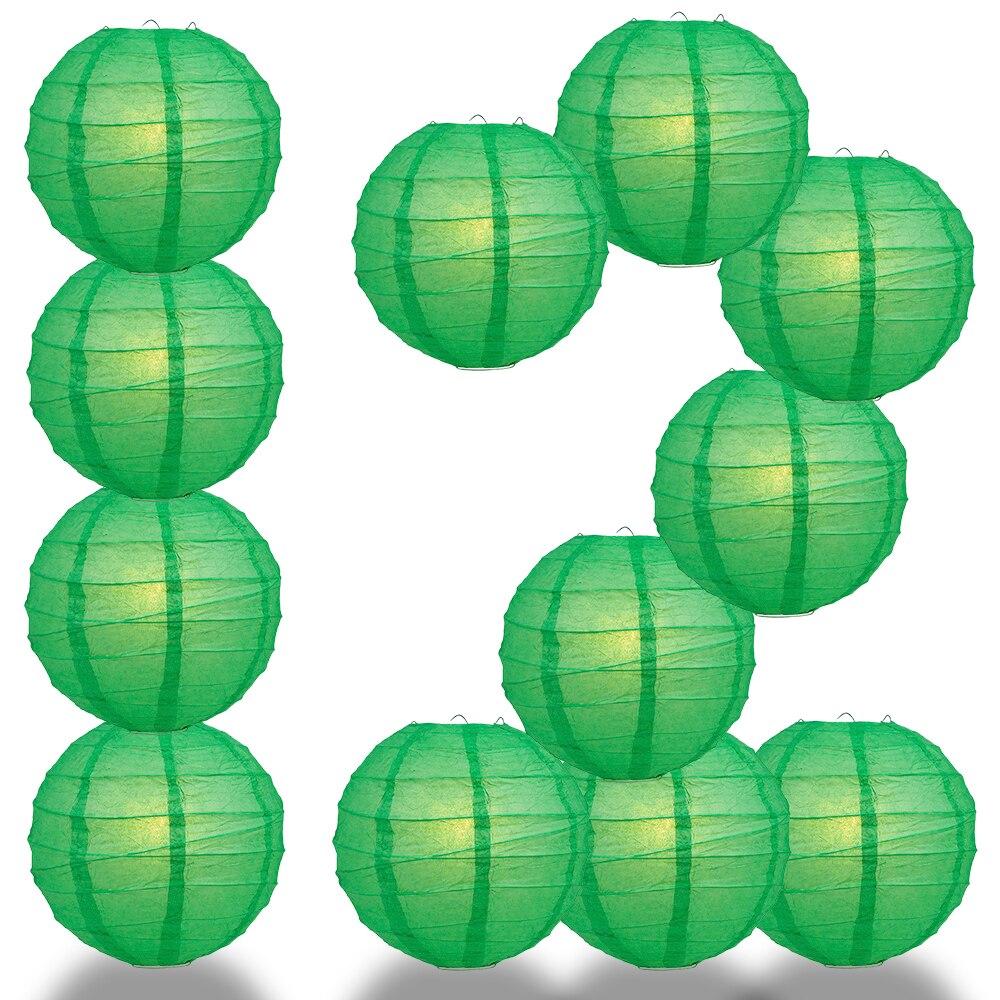 BULK PACK (12) 20&quot; Emerald Green Round Paper Lantern, Crisscross Ribbing, Chinese Hanging Wedding &amp; Party Decoration - PaperLanternStore.com - Paper Lanterns, Decor, Party Lights &amp; More
