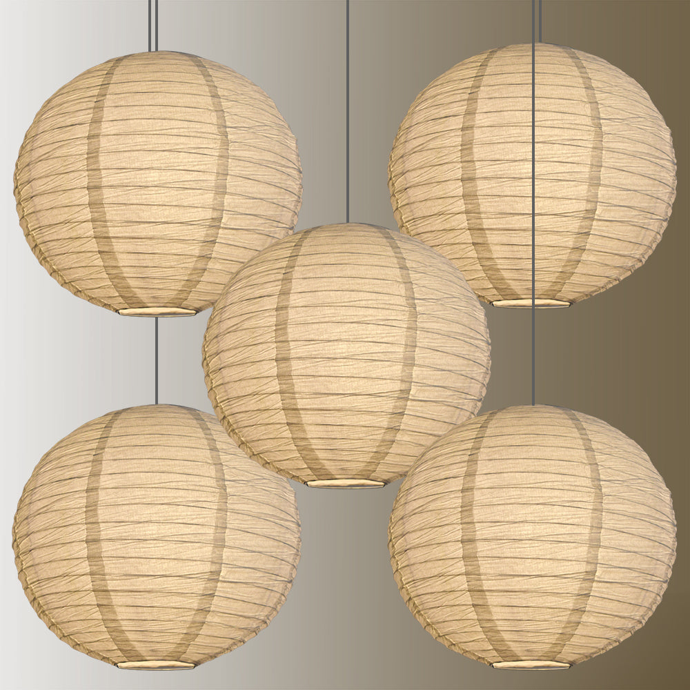 BULK PACK (5) 20" White Round Crepe Paper Lanterns, Even Ribbing, Hanging Decoration