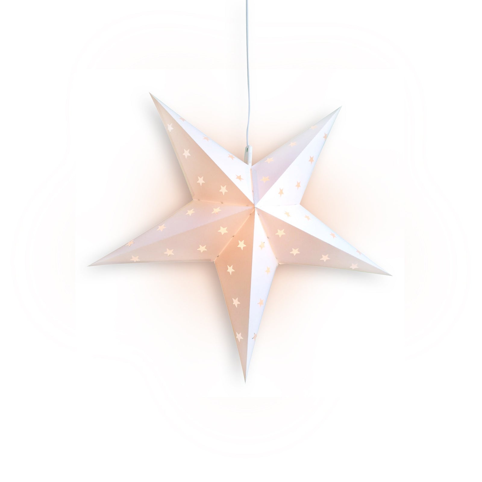 LANTERN + CORD + BULB | 15" White Weatherproof Star Lantern Lamp, Hanging Decoration