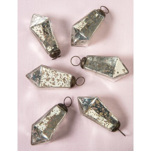 6 Pack | 3" Silver Kayla Mercury Glass Teardrop Ornaments Christmas Tree Decoration