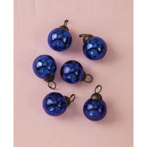 6 Pack | 1.5&quot; Dark Blue Ava Mini Mercury Handcrafted Glass Balls Ornaments Christmas Tree Decoration