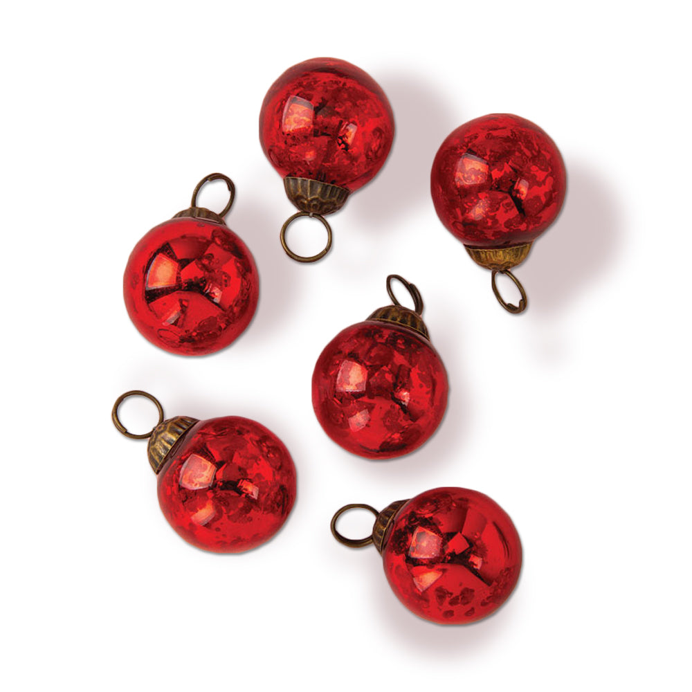 6 Pack | 1.5" Red Ava Mini Mercury Handcrafted Glass Balls Ornaments Christmas Tree Decoration