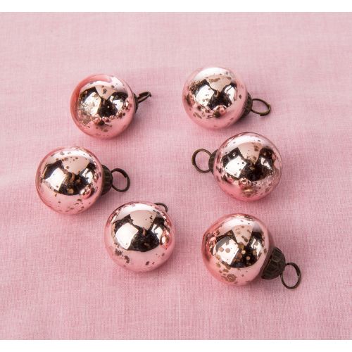 6 Pack | 1.5" Rose Gold Ava Mini Mercury Handcrafted Glass Balls Ornaments Christmas Tree Decoration