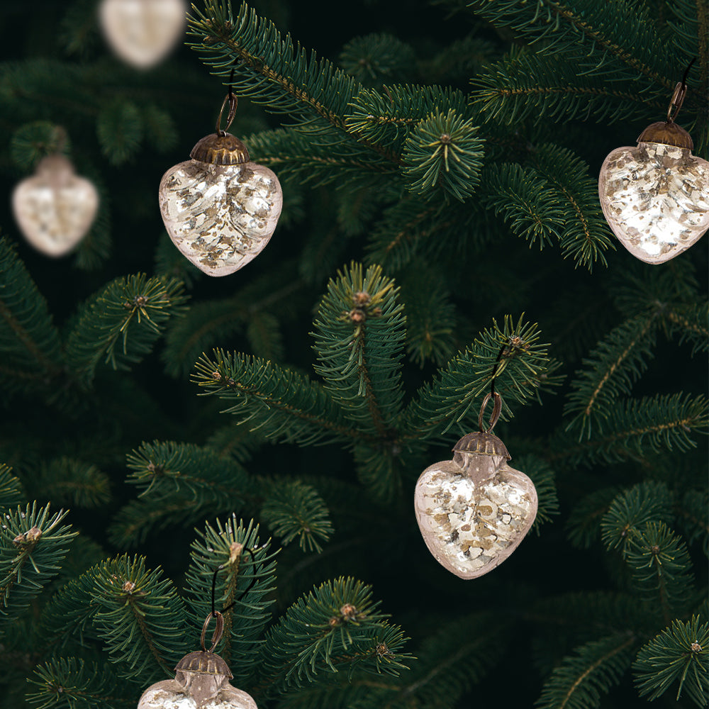 6 Pack | 1.5&quot; Silver Hetty Mercury Glass Designer Heart Ornaments Christmas Tree Decoration - PaperLanternStore.com - Paper Lanterns, Decor, Party Lights &amp; More