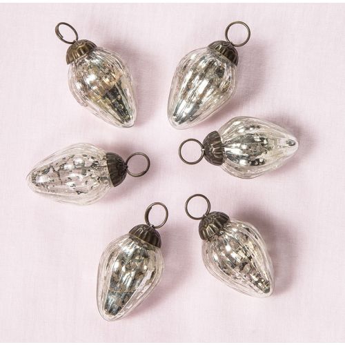 6 Pack | 1.75" Silver Laura Mercury Glass Lined Pine Cone Ornaments Christmas Tree Decoration