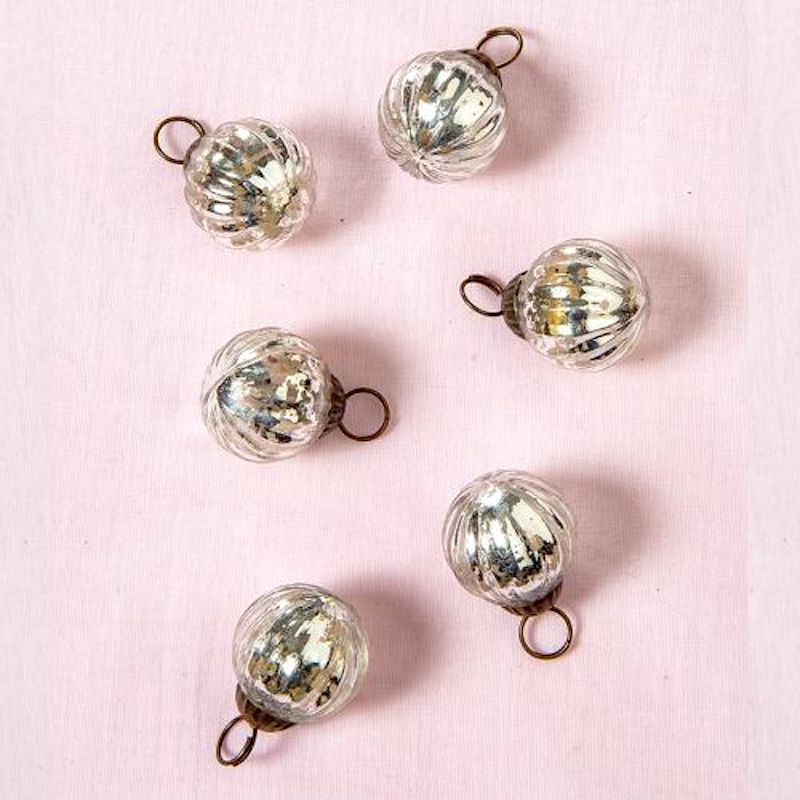 6 Pack | 1" Silver Mona Mercury Glass Lined Ball Ornaments Christmas Tree Decoration