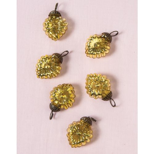 6 Pack | 1.25" Gold Viola Mercury Glass Heart Ornaments Christmas Tree Decoration