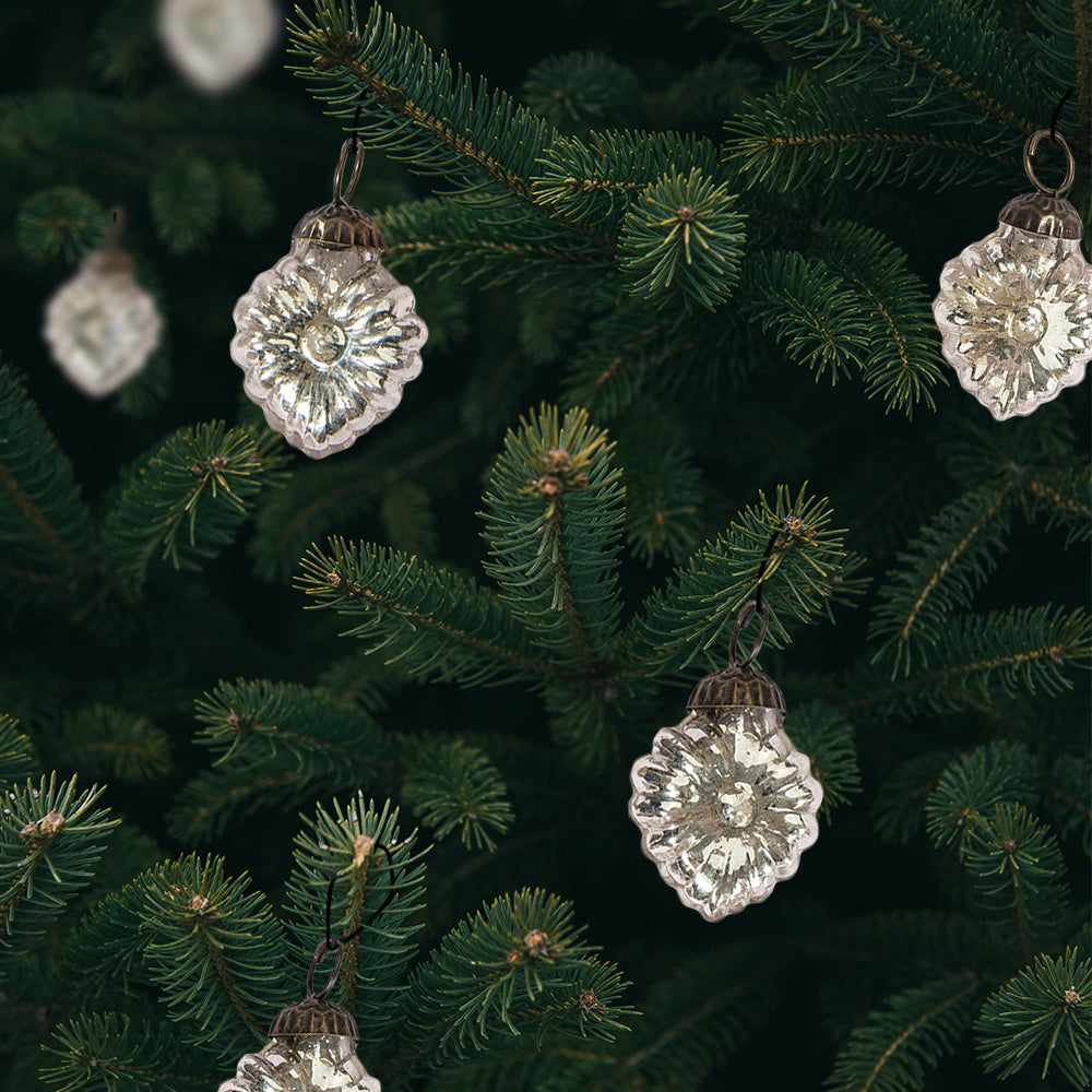 6 Pack | 1.5&quot; Silver Viola Mercury Glass Heart Ornaments Christmas Tree Decoration - PaperLanternStore.com - Paper Lanterns, Decor, Party Lights &amp; More