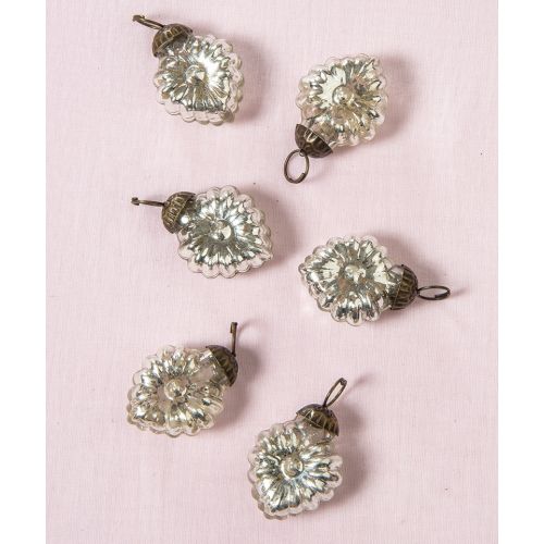 6 Pack | 1.25" Silver Viola Mercury Glass Heart Ornaments Christmas Tree Decoration