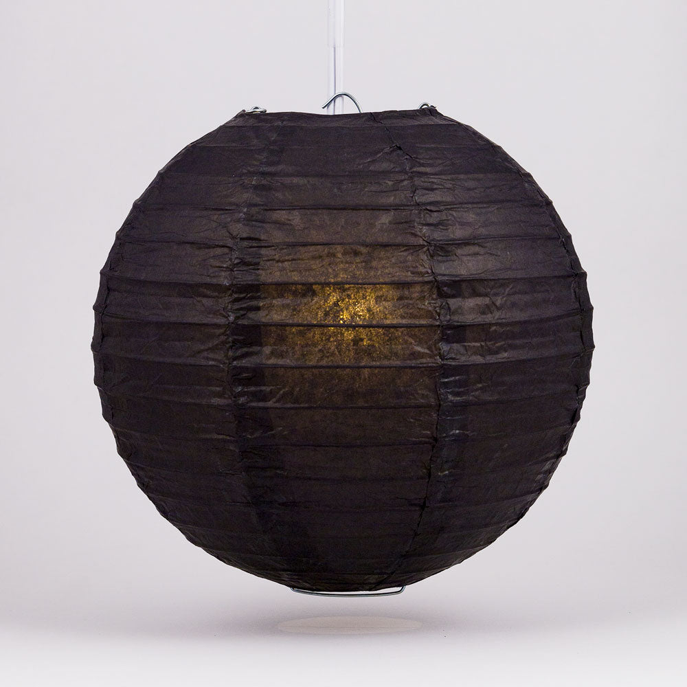 6" Black Round Paper Lantern, Even Ribbing, Chinese Hanging Wedding & Party Decoration - PaperLanternStore.com - Paper Lanterns, Decor, Party Lights & More