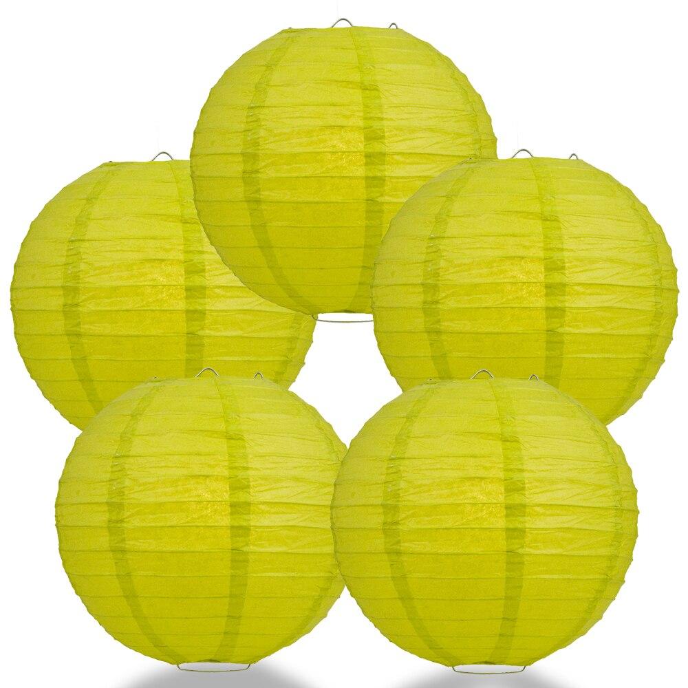 BULK PACK (5) 36" Chartreuse Jumbo Round Paper Lantern, Even Ribbing, Chinese Hanging Wedding & Party Decoration - PaperLanternStore.com - Paper Lanterns, Decor, Party Lights & More