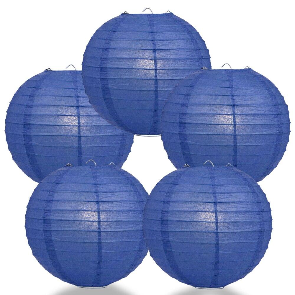 BULK PACK (5) 8" Dark Blue Round Paper Lantern, Even Ribbing, Chinese Hanging Wedding & Party Decoration - PaperLanternStore.com - Paper Lanterns, Decor, Party Lights & More