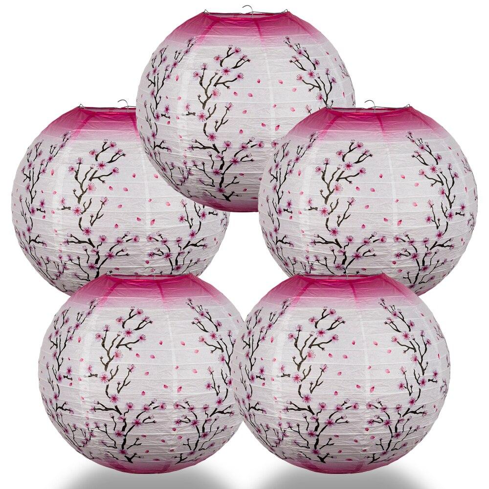 BULK PACK (5) 14" Pink Cherry Blossom Tree Japanese Paper Lantern - PaperLanternStore.com - Paper Lanterns, Decor, Party Lights & More