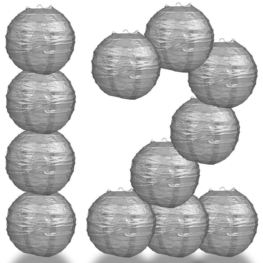 BULK PACK (12) 36" Silver Round Paper Lantern, Crisscross Ribbing, Hanging - PaperLanternStore.com - Paper Lanterns, Decor, Party Lights & More
