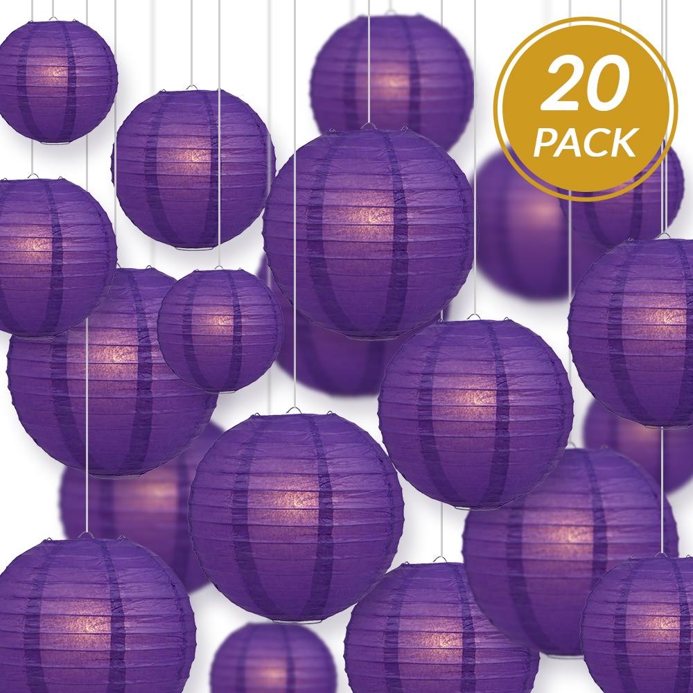 Ultimate 20-Piece Purple Paper Lantern Party Pack - Assorted Sizes of 6", 8", 10", 12" (5 Round Lanterns Each) for Weddings, Birthday, Events and Décor - PaperLanternStore.com - Paper Lanterns, Decor, Party Lights & More