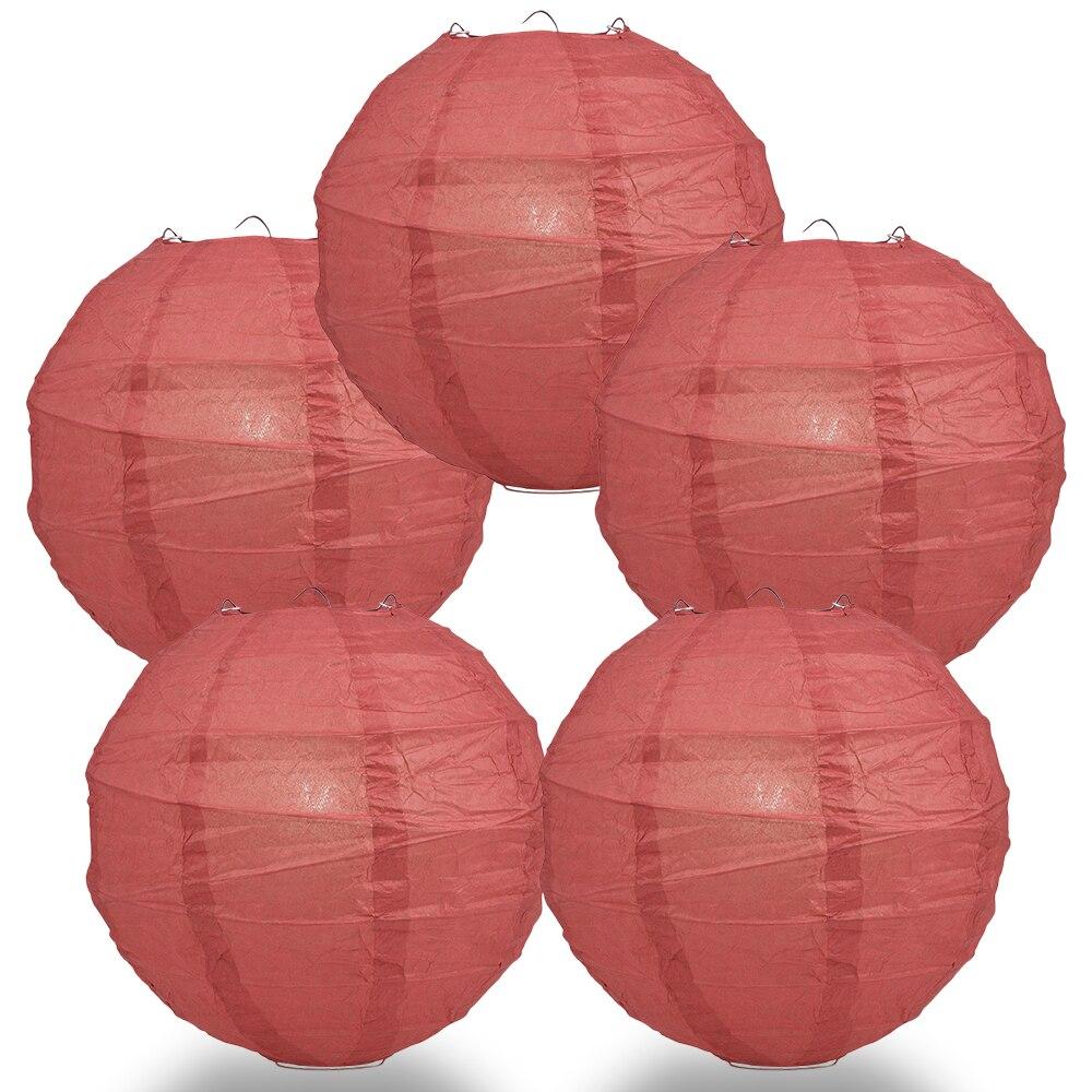 BULK PACK (5) 16" Marsala / Burgundy Wine Round Paper Lantern, Crisscross Ribbing, Chinese Hanging Wedding & Party Decoration - PaperLanternStore.com - Paper Lanterns, Decor, Party Lights & More