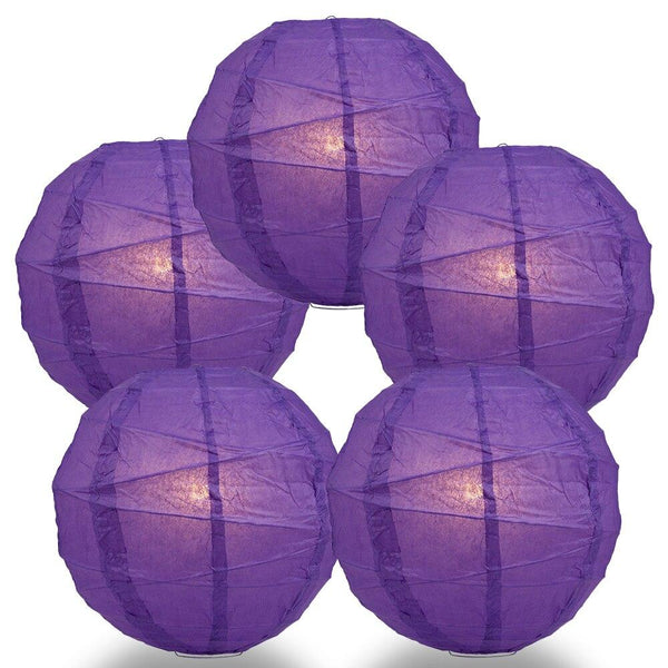 BULK PACK (5) 8" Royal Purple Round Paper Lantern, Crisscross Ribbing