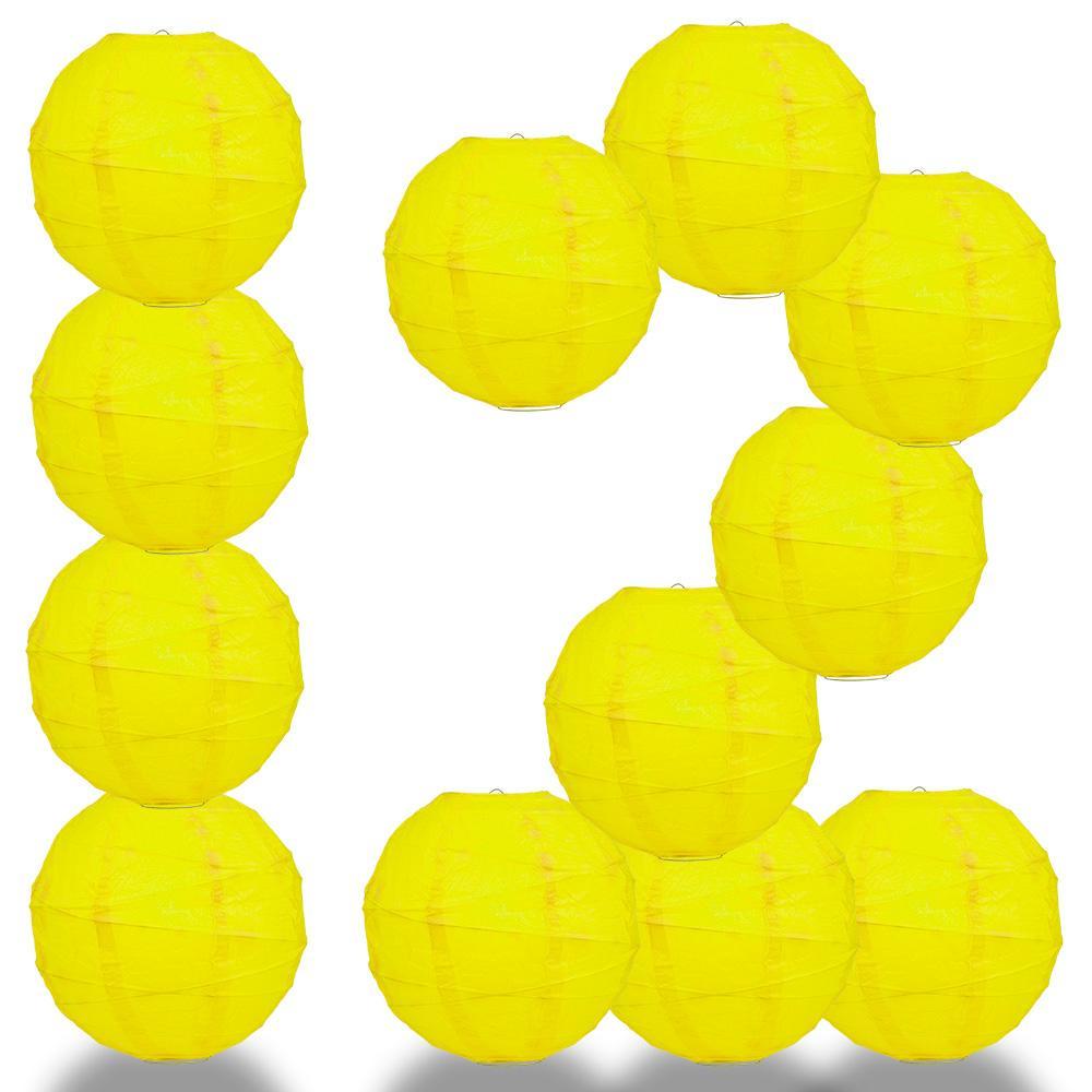 BULK PACK (12) 16" Yellow Round Paper Lantern, Crisscross Ribbing, Chinese Hanging Wedding & Party Decoration - PaperLanternStore.com - Paper Lanterns, Decor, Party Lights & More