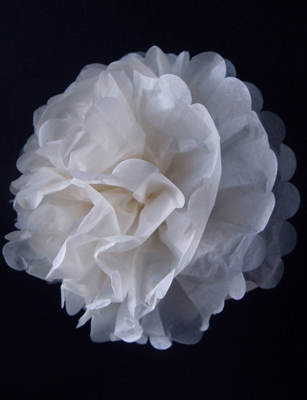 EZ-Fluff 8" White Tissue Paper Pom Pom Flowers, Hanging Decorations (4 PACK) - PaperLanternStore.com - Paper Lanterns, Decor, Party Lights & More