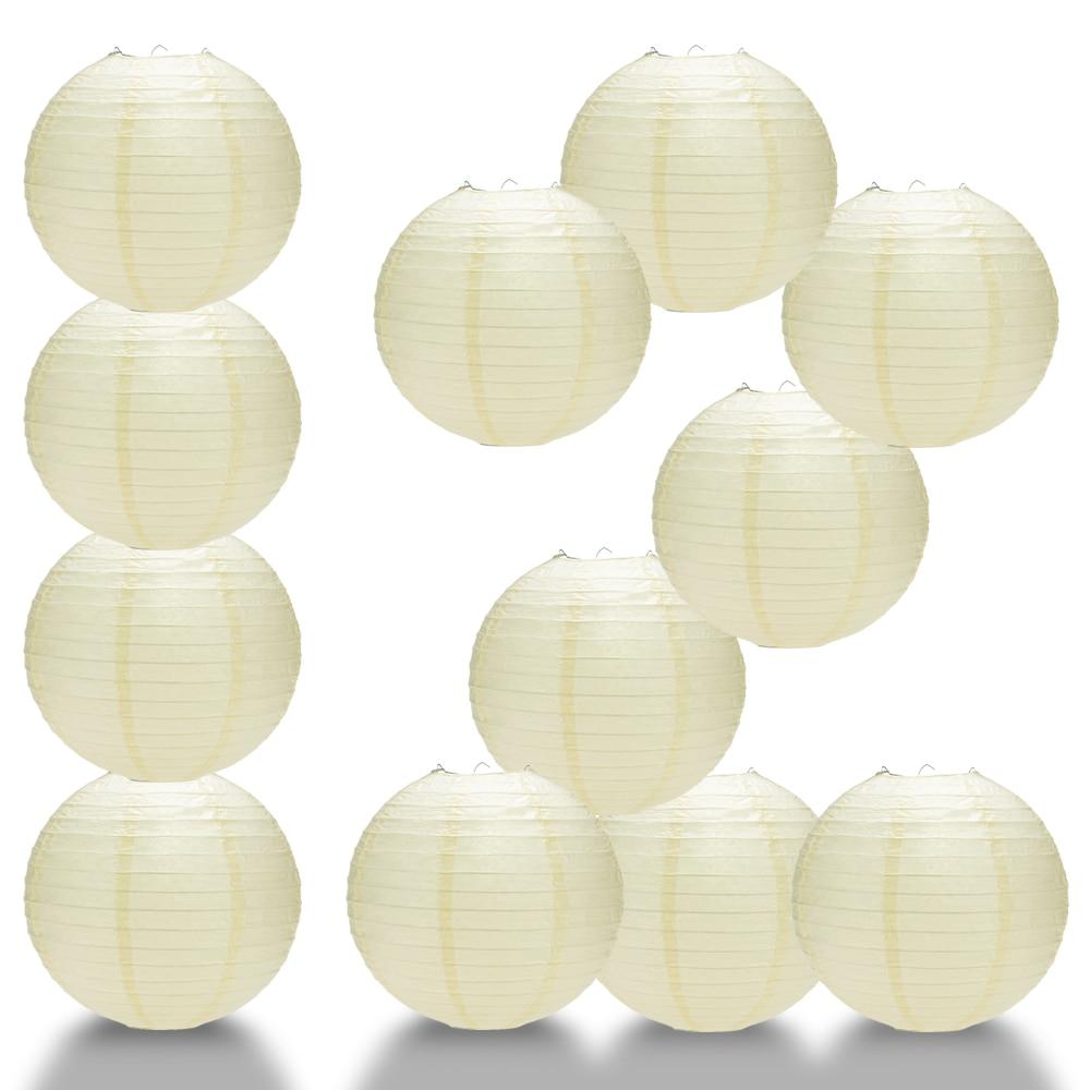 BULK PACK (12) 20" Ivory Round Paper Lantern, Even Ribbing, Chinese Hanging Wedding & Party Decoration - PaperLanternStore.com - Paper Lanterns, Decor, Party Lights & More