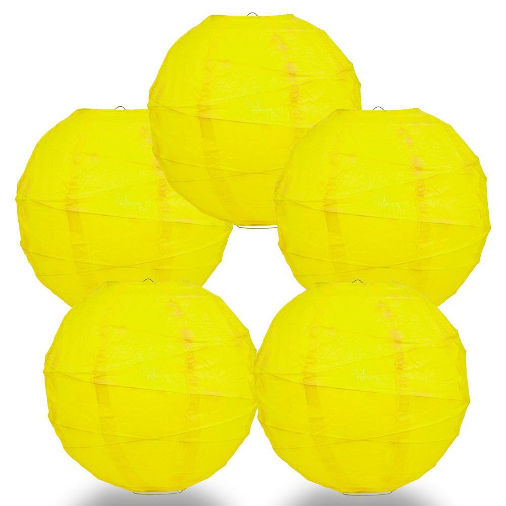 BULK PACK (5) 24" Yellow Round Paper Lantern, Crisscross Ribbing, Chinese Hanging Wedding & Party Decoration - PaperLanternStore.com - Paper Lanterns, Decor, Party Lights & More
