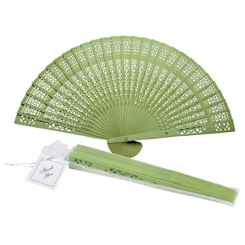 8&quot; Grass Greenery Wood Panel Hand Fan w/ Organza Bag for Weddings - PaperLanternStore.com - Paper Lanterns, Decor, Party Lights &amp; More