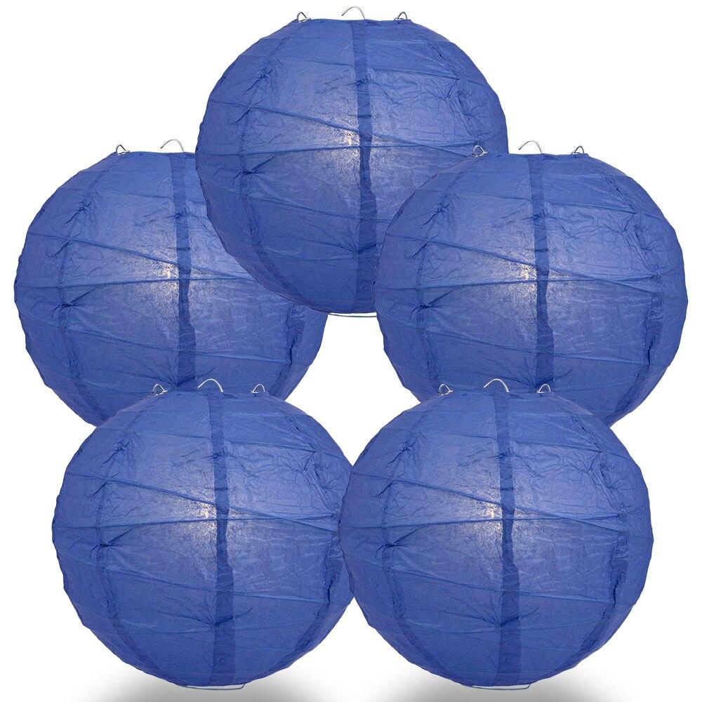 BULK PACK (5) 14" Dark Blue Round Paper Lantern, Crisscross Ribbing, Chinese Hanging Wedding & Party Decoration - PaperLanternStore.com - Paper Lanterns, Decor, Party Lights & More