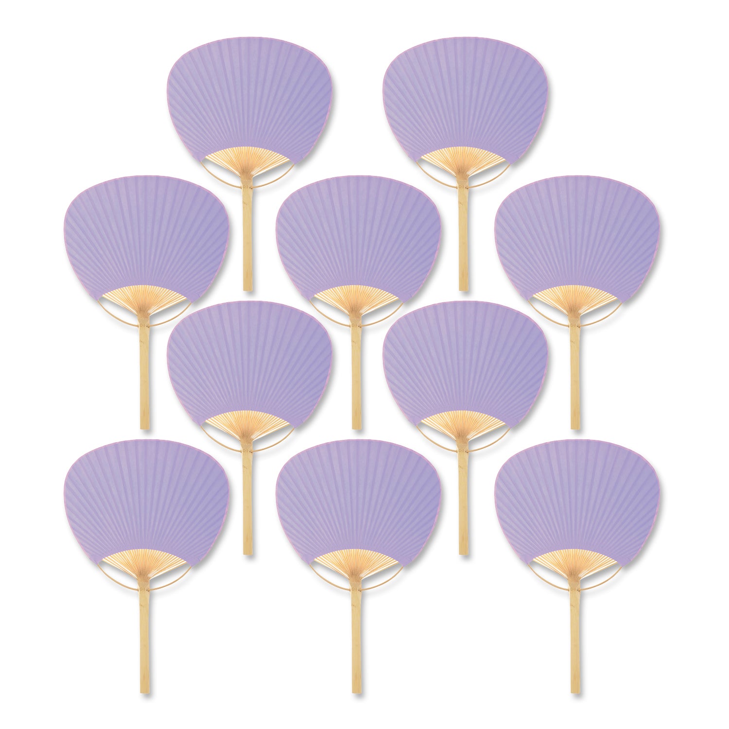 9" Lavender Paddle Paper Hand Fans for Weddings (10 Pack)