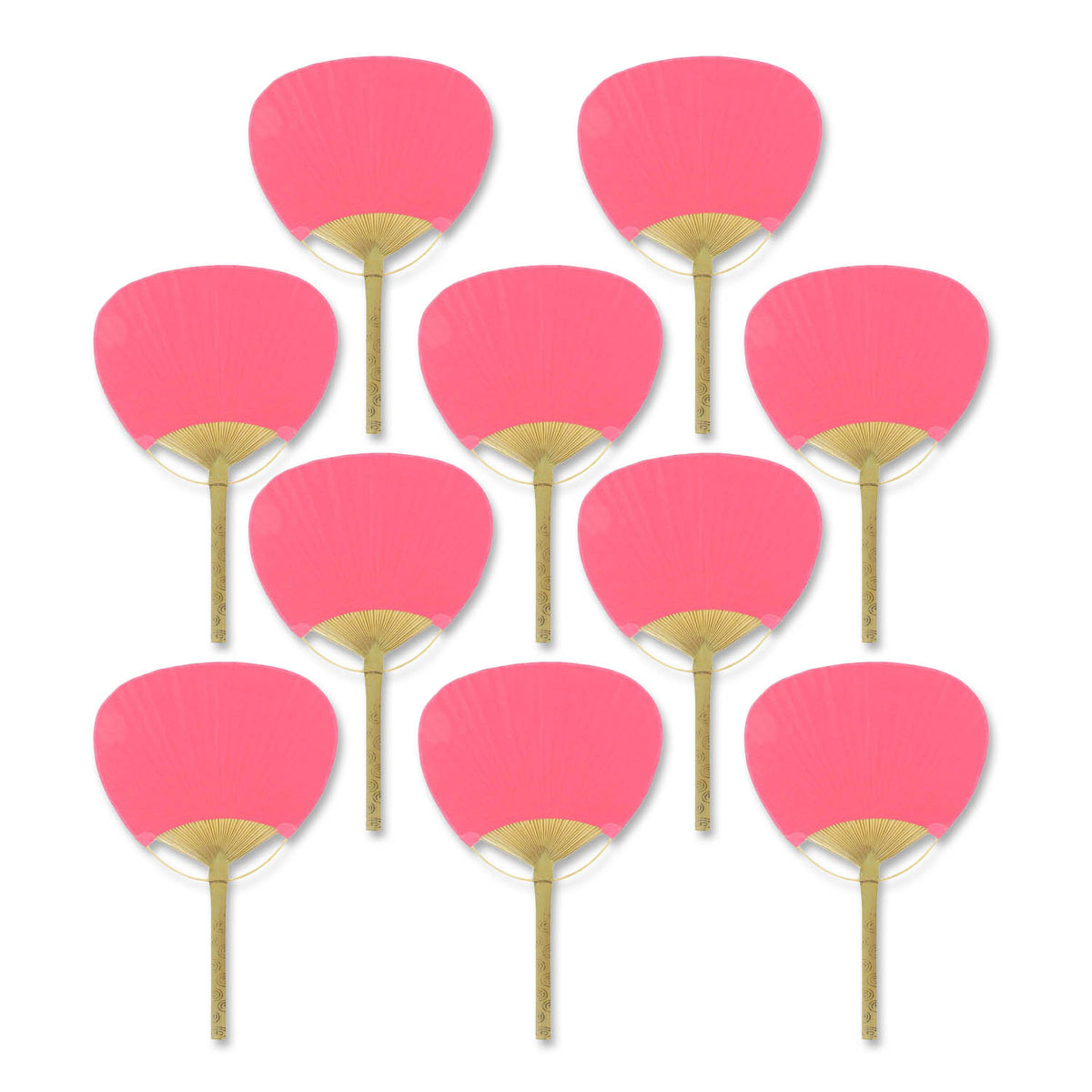 9&quot; Fuchsia / Hot Pink Paddle Paper Hand Fans for Weddings (10 Pack)