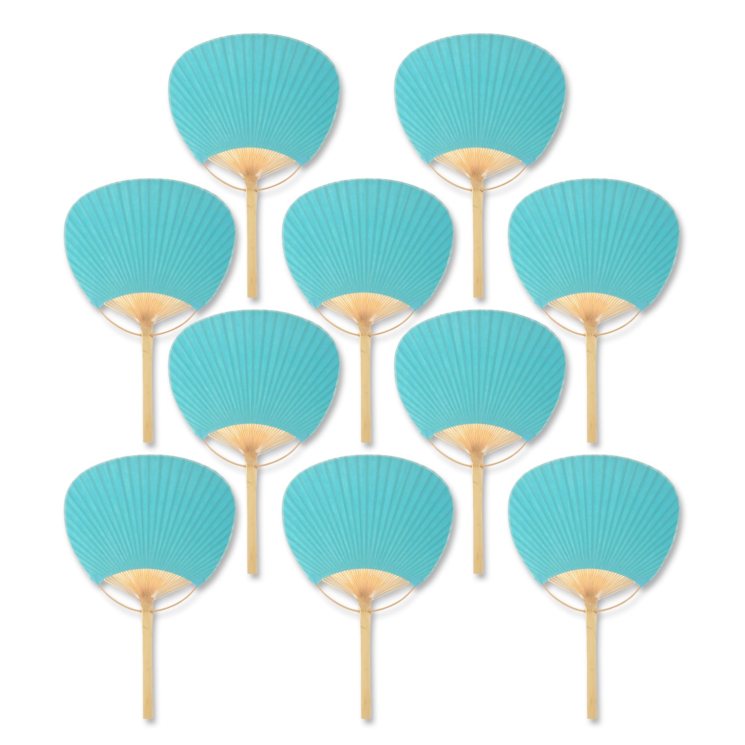 9" Water Blue Paddle Paper Hand Fans for Weddings (10 Pack)