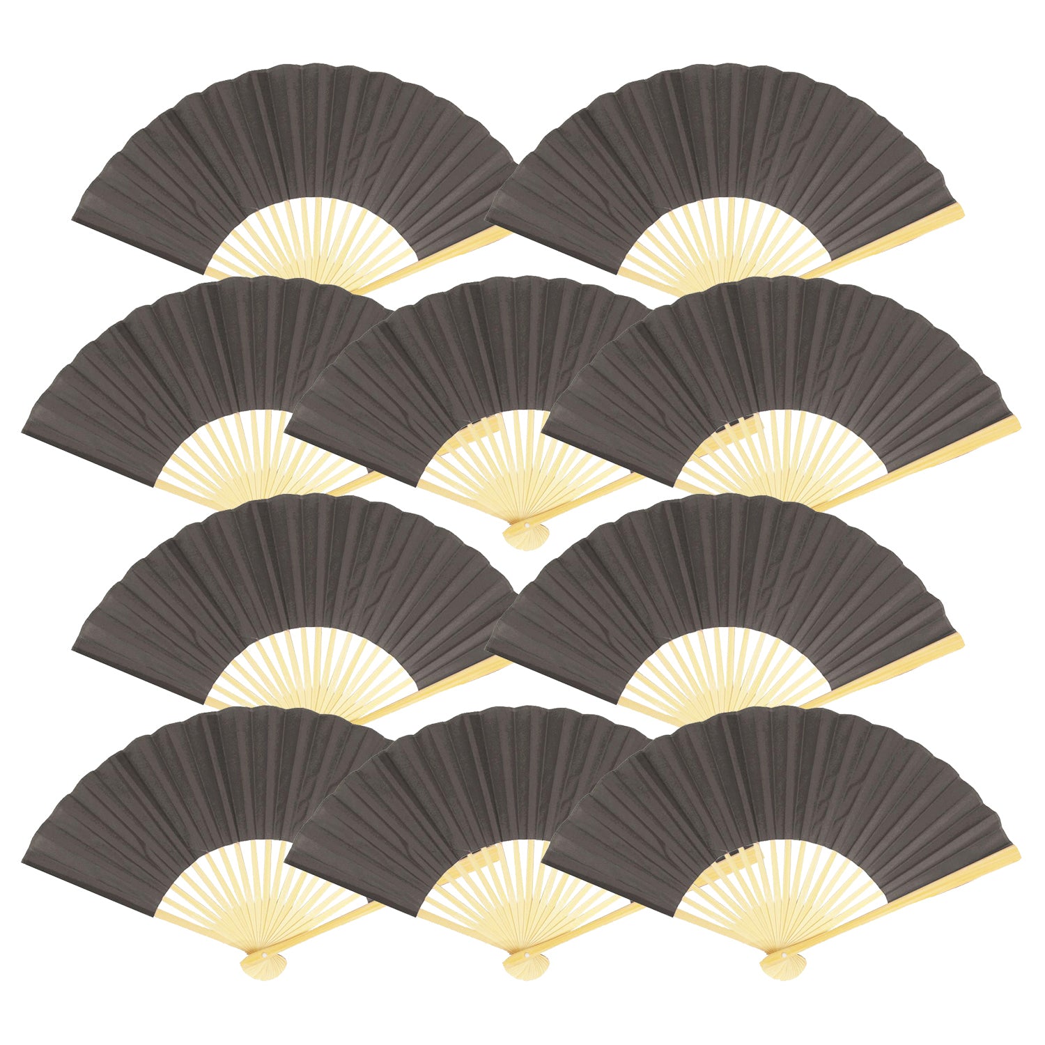9" Gray / Grey Silk Hand Fans for Weddings (10 Pack)