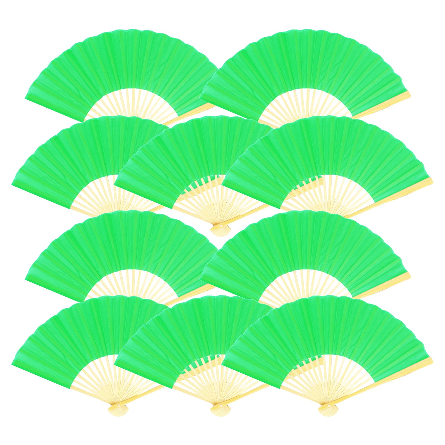 9" Light Lime Green Silk Hand Fans for Weddings (10 PACK)