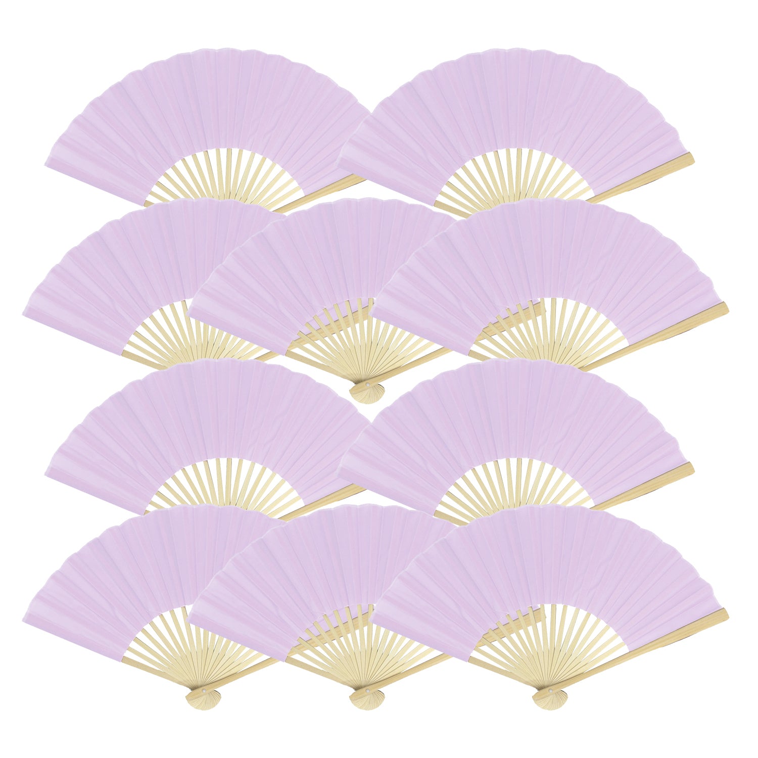 9" Lavender Silk Hand Fans for Weddings (10 Pack)