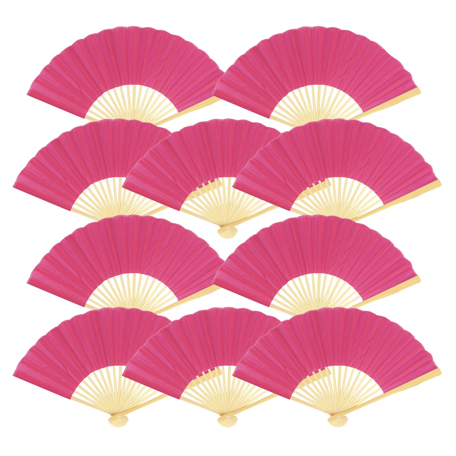 9" Fuchsia / Hot Pink Silk Hand Fans for Weddings (10 Pack)