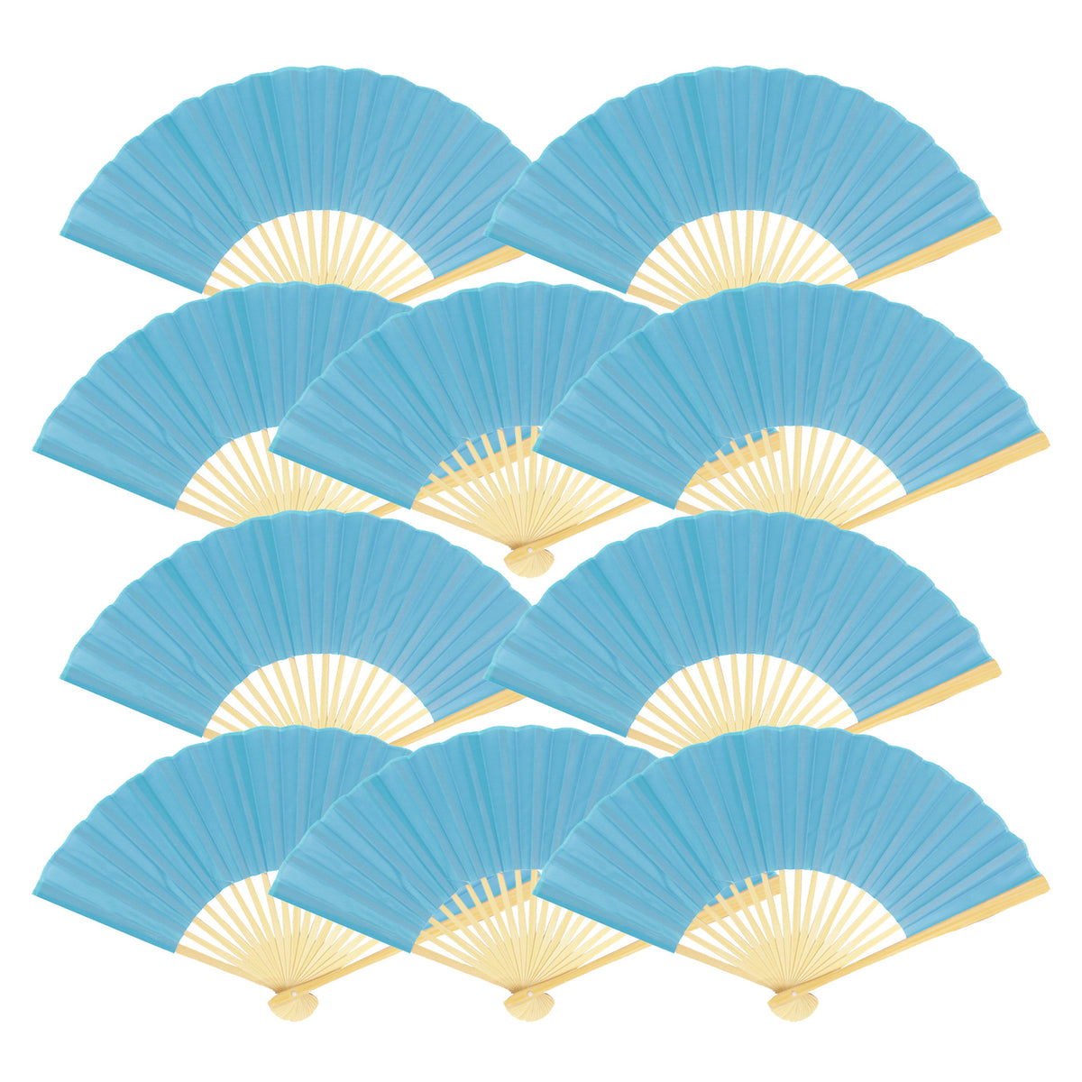 9&quot; Turquoise Silk Hand Fans for Weddings (10 Pack)