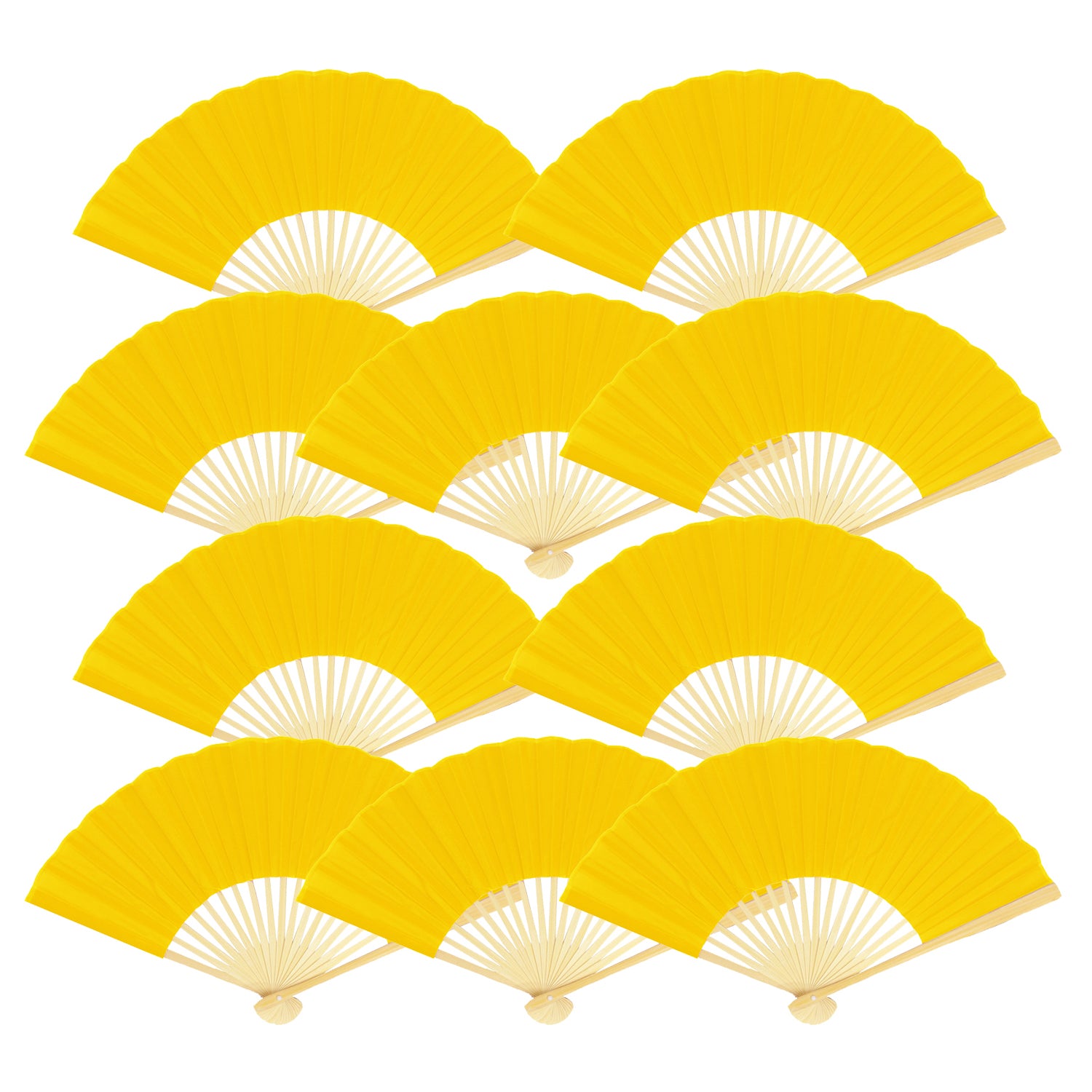 9" Yellow Silk Hand Fans for Weddings (10 Pack)