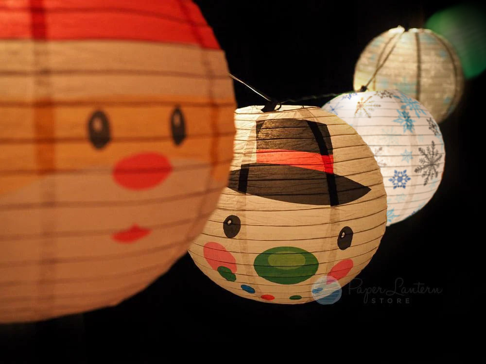 14" Christmas Holiday Mix Paper Lantern LED String Light COMBO Kit (21 FT, EXPANDABLE, White Cord)