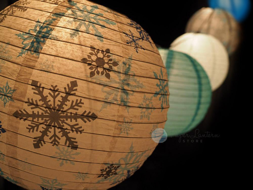 Christmas Holiday Winter Paper Lantern LED String Light COMBO Kit (21 FT, EXPANDABLE, White Cord)