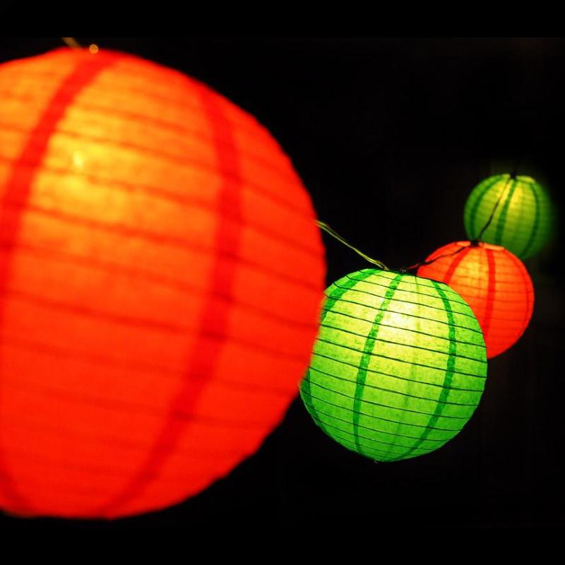 16&quot; Christmas Holiday Red and Green Paper Lantern String Light COMBO Kit (21 FT, EXPANDABLE, White Cord) - PaperLanternStore.com - Paper Lanterns, Decor, Party Lights &amp; More