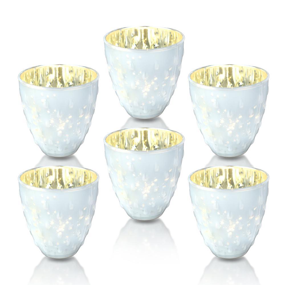 6 Pack | Vintage Mercury Glass Candle Holder (3.25-Inch, Small Deborah Design, Pearl White) - For Use with Tea Lights - Home Decor, Parties and Wedding Decorations - PaperLanternStore.com - Paper Lanterns, Decor, Party Lights & More