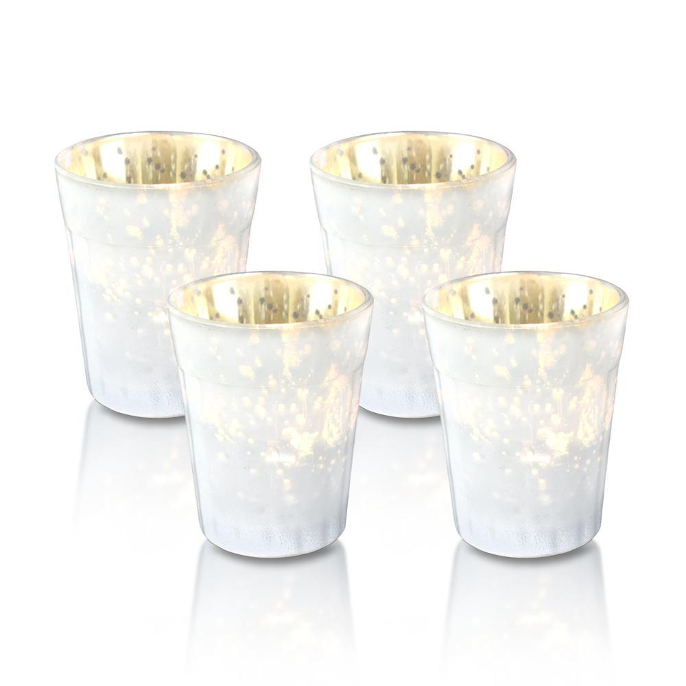 4 Pack | Vintage Mercury Glass Candle Holder (3.25-Inch, Katelyn Design, Column Motif, Pearl White) - For Use with Tea Lights - For Home Decor, Parties and Wedding Decorations - PaperLanternStore.com - Paper Lanterns, Decor, Party Lights & More